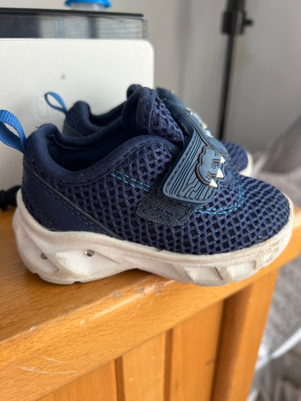 Kids Navy Mesh Slip-On Sneakers with Hook-and-Loop Strap